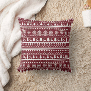 Classic Red Holiday Christmas Sweater Pattern Cushion