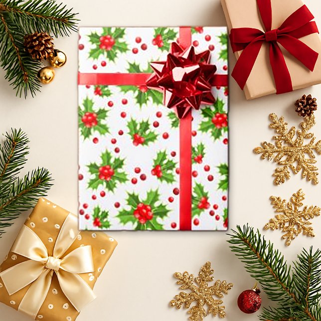 Classic Red Holly Christmas Floral Wrapping Paper (Creator Uploaded)