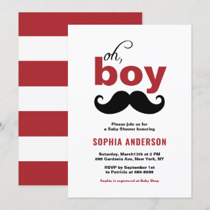 Classic Red It's a Boy Moustache Baby Shower Invitation