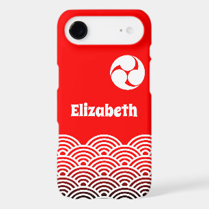 Classic Red Japanese Wave Pattern with Your Name