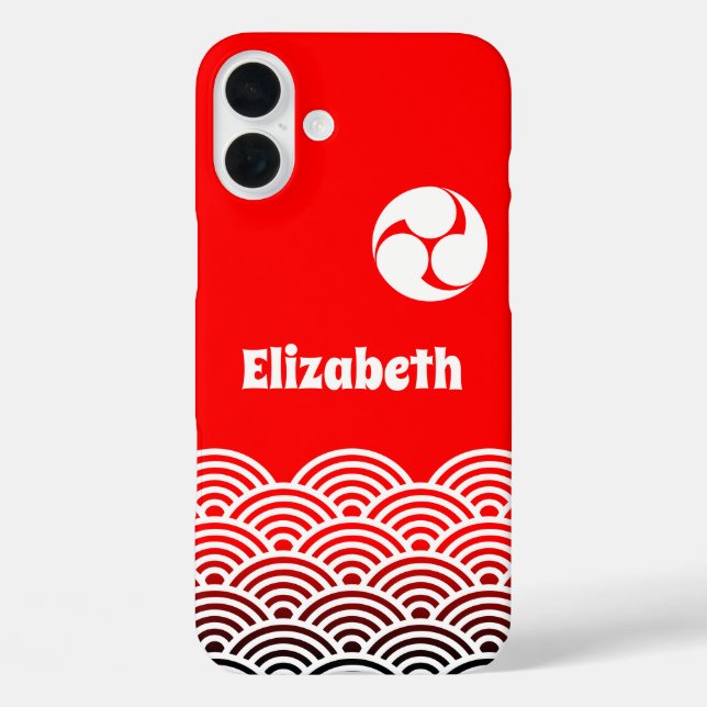 Classic Red Japanese Wave Pattern with Your Name Case-Mate iPhone Case (Back)