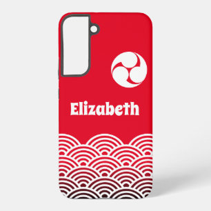 Classic Red Japanese Wave Pattern with Your Name Samsung Galaxy Case