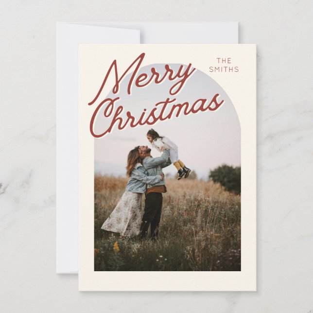 Classic Red Merry Christmas Arch Photo Card (Front)