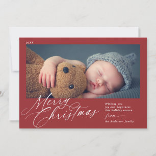 Classic Red Merry Christmas Horizontal 1 Photo Holiday Card