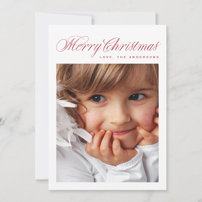 Classic Red Merry Christmas Traditional Photo Holiday Card (Front)