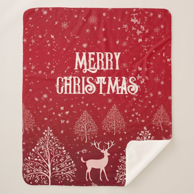 Classic Red Merry Christmas Winter Sherpa Blanket (Front)
