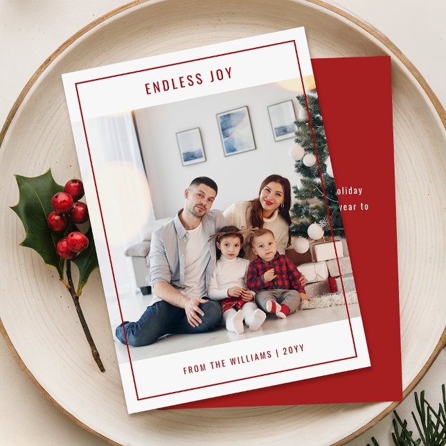 Classic Red Minimalist Family Photo Christmas Holiday Card (Creator Uploaded)