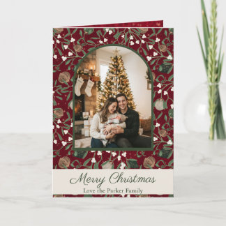Classic Red Mistletoe Holiday Family Multi Photo Card