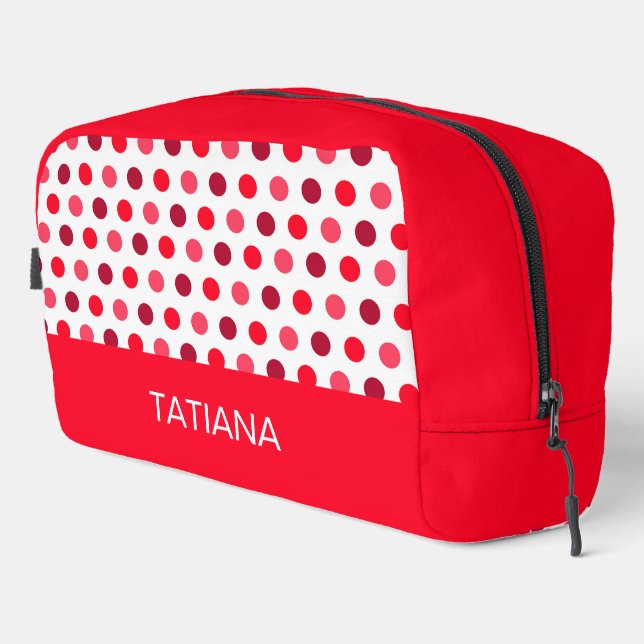 Classic Red Pink Polka Dots Pattern Dopp Kit (Right Corner)