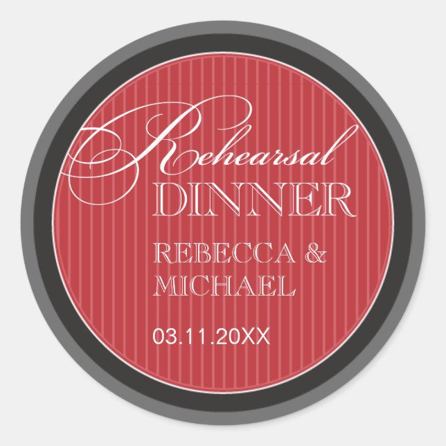 Classic Red Pinstripe Rehearsal Dinner Sticker (Front)