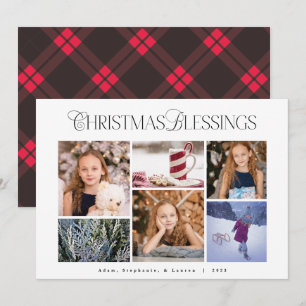 Classic Red Plaid Christmas Blessings Photo Card