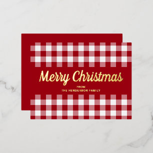 Classic Red Plaid Christmas Gold Foil Holiday Postcard
