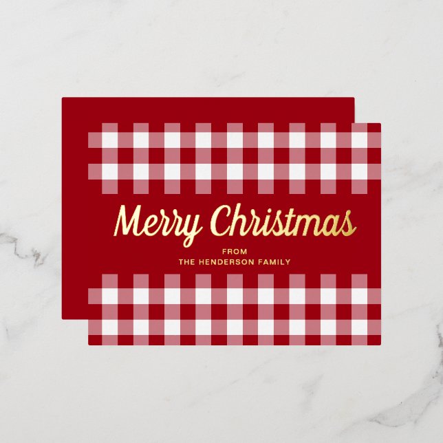 Classic Red Plaid Christmas Gold Foil Holiday Postcard (Front/Back)