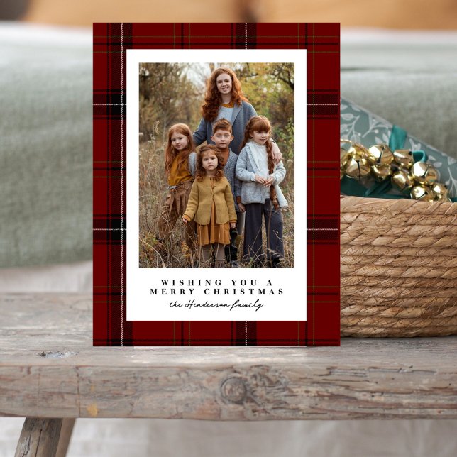 Classic Red Plaid Frame Photo Christmas Holiday Postcard (Creator Uploaded)