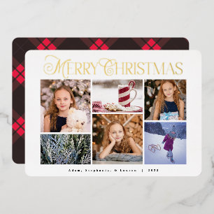 Classic Red Plaid Happy Holiday Foil Photo Card