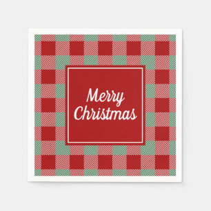 Classic Red Plaid Merry Christmas Napkin