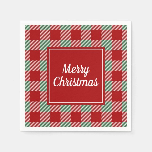 Classic Red Plaid Merry Christmas Napkin (Front)