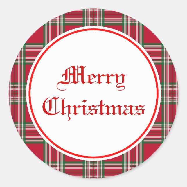 Classic Red Plaid Merry Christmas Sticker (Front)