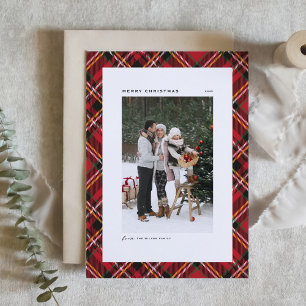 Classic Red Plaid Pattern Merry Christmas Photo Holiday Card