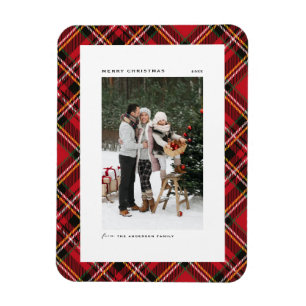 Classic Red Plaid Pattern Merry Christmas Photo Magnet