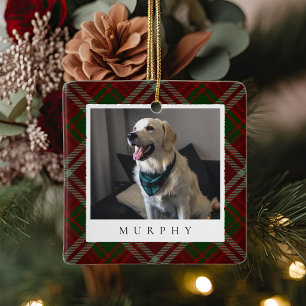 Classic Red Plaid Personalised Pet Dog Photo Ceramic Ornament