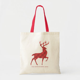 Classic Red Plaid Reindeer Personalised Holiday Tote Bag