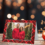 Classic Red Plaid Tartan Christmas Photo Folded Holiday Card<br><div class="desc">A classic red plaid tartan pattern behind your horizontal holiday family photo for a festive,  traditional Christmas folded card. Simple and beautiful Christmas cards.</div>