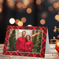 Classic Red Plaid Tartan Christmas Photo Folded