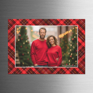 Classic Red Plaid Tartan Christmas Photo Magnet