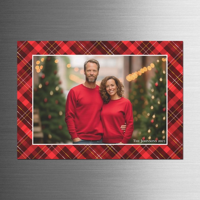 Classic Red Plaid Tartan Christmas Photo Magnet (Creator Uploaded)