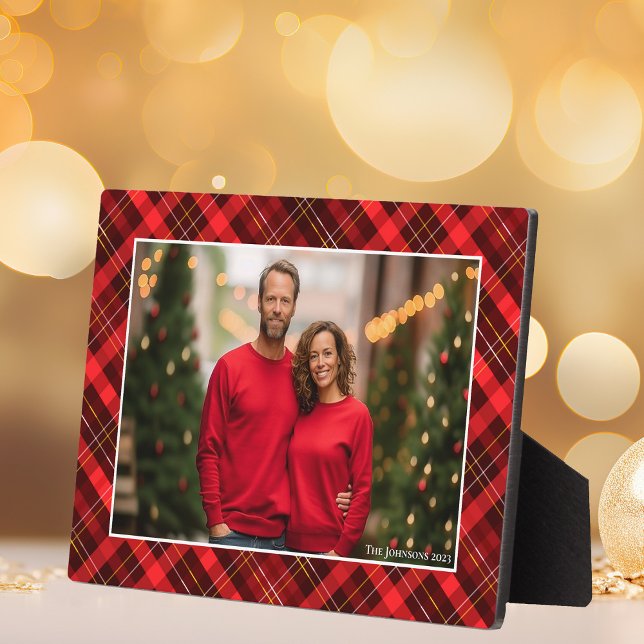 Classic Red Plaid Tartan Christmas Photo Plaque (Creator Uploaded)