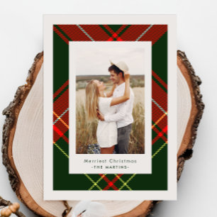 Classic Red Plaid Three Photo Christmas Card