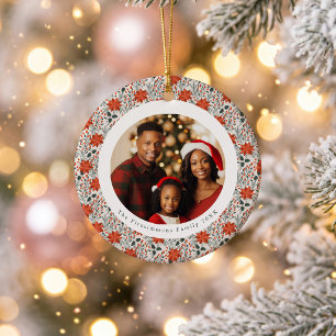 Classic Red Poinsettia 1 Family Photo Christmas Ceramic Tree Decoration