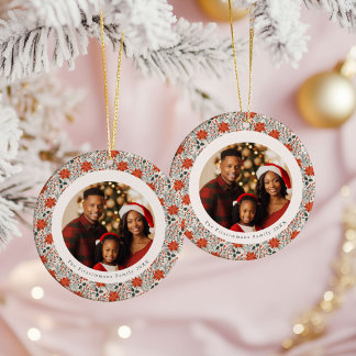 Classic Red Poinsettia 2 Sided Photo Christmas Ceramic Tree Decoration
