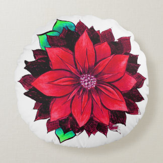 CLASSIC RED POINSETTIA Design Round Cushion