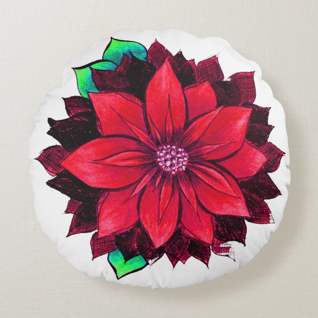 CLASSIC RED POINSETTIA Design Round Cushion (Front)