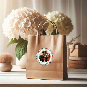 Classic Red Poinsettia Flowers Christmas Round Sticker