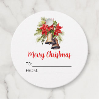 Classic Red Poinsettia Merry Christmas Favour Tags