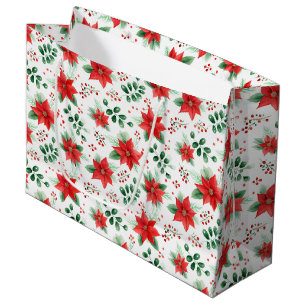 Classic Red Poinsettias Watercolor Style Pattern Large Gift Bag