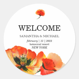 Classic Red Poppy Flower Wedding Round Sticker