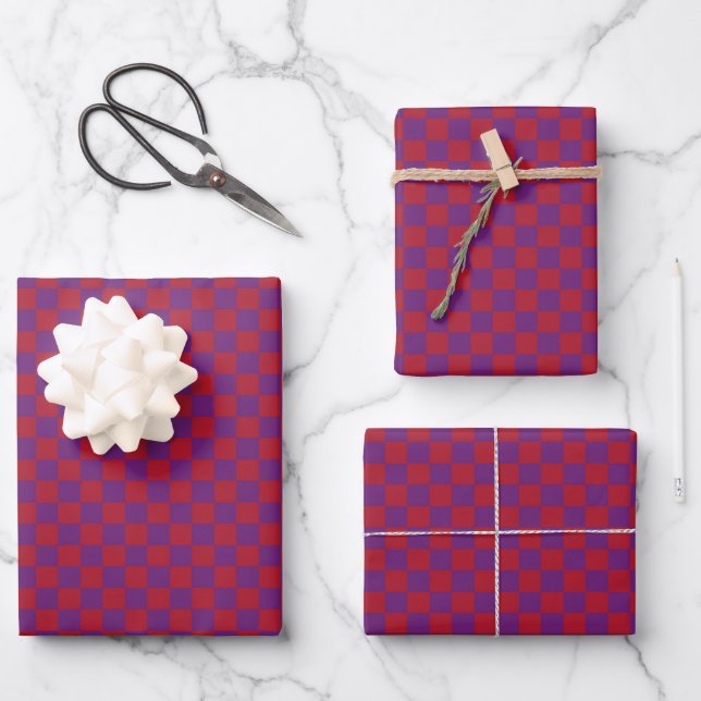 Classic Red, Purple Plaid  Wrapping Paper Sheet (Front)