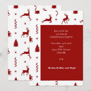Classic Red Reindeer Christmas  Invitation