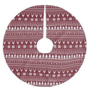 Classic Red Reindeer Christmas Sweater Pattern Brushed Polyester Tree Skirt