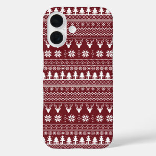 Classic Red Reindeer Christmas Sweater Pattern iPhone 16 Case