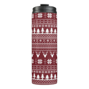 Classic Red Reindeer Christmas Sweater Pattern Thermal Tumbler