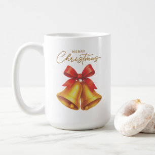 Classic Red Ribbon and Gold Script Christmas Coffee Mug
