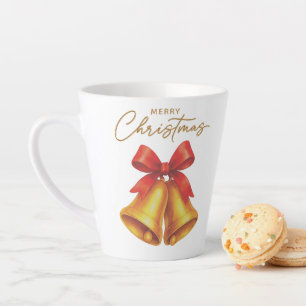 Classic Red Ribbon and Gold Script Christmas Latte Mug