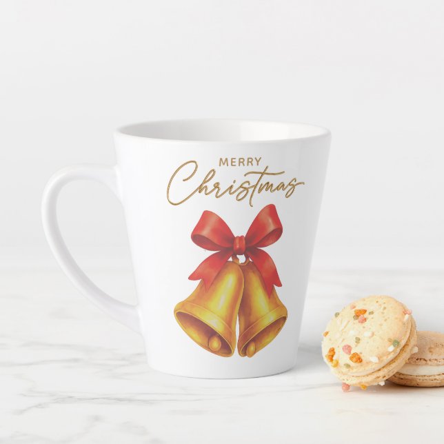 Classic Red Ribbon and Gold Script Christmas Latte Mug (In Situ)