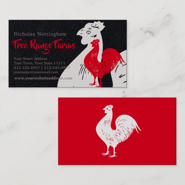 Classic Red Rooster Poultry Farm or Restaurant Business Card (Front/Back)