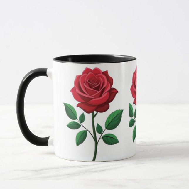 Classic Red Rose Botanical Two-Tone Coffee Mug (Left)